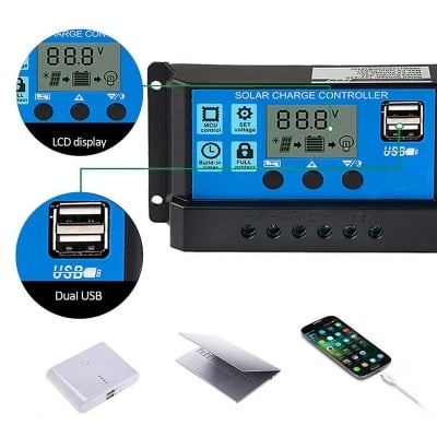 Picture of Smart Solar Charge Controller 12V 24V 10A Automatic Solar Battery Panel Controller Universal USB 5V Charging LCD Display