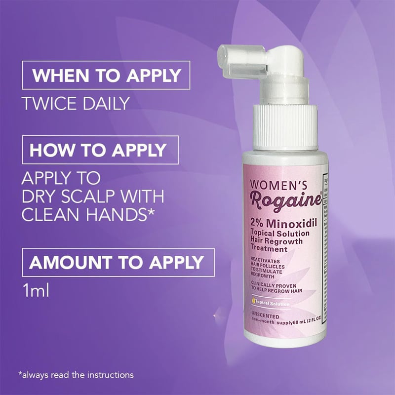 Picture of Women's Rogaine Topical Solution Hair Regrowth Treatment 2% Minoxidil for Women Get Derma Roller Free - 60 ml 30 Days Supply - Combo Female Minoxidil - MNXWC