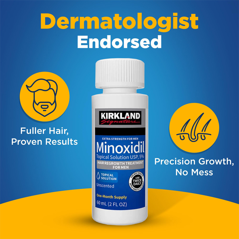 Picture of Kirkland Signature Minoxidil 5% (USA) Topical Solution Extra Strength Hair Regrowth Treatment for Men Hair & Beard (1 month supply) - MNXMS