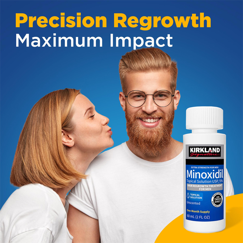 Picture of Kirkland Signature Minoxidil 5% (USA) Topical Solution Extra Strength Hair Regrowth Treatment for Men Hair & Beard (1 month supply) - MNXMS