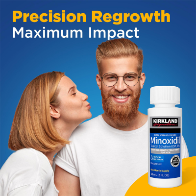 Picture of Kirkland Signature Minoxidil 5% (USA) Topical Solution Extra Strength Hair Regrowth Treatment for Men Hair & Beard (1 month supply) - MNXMS