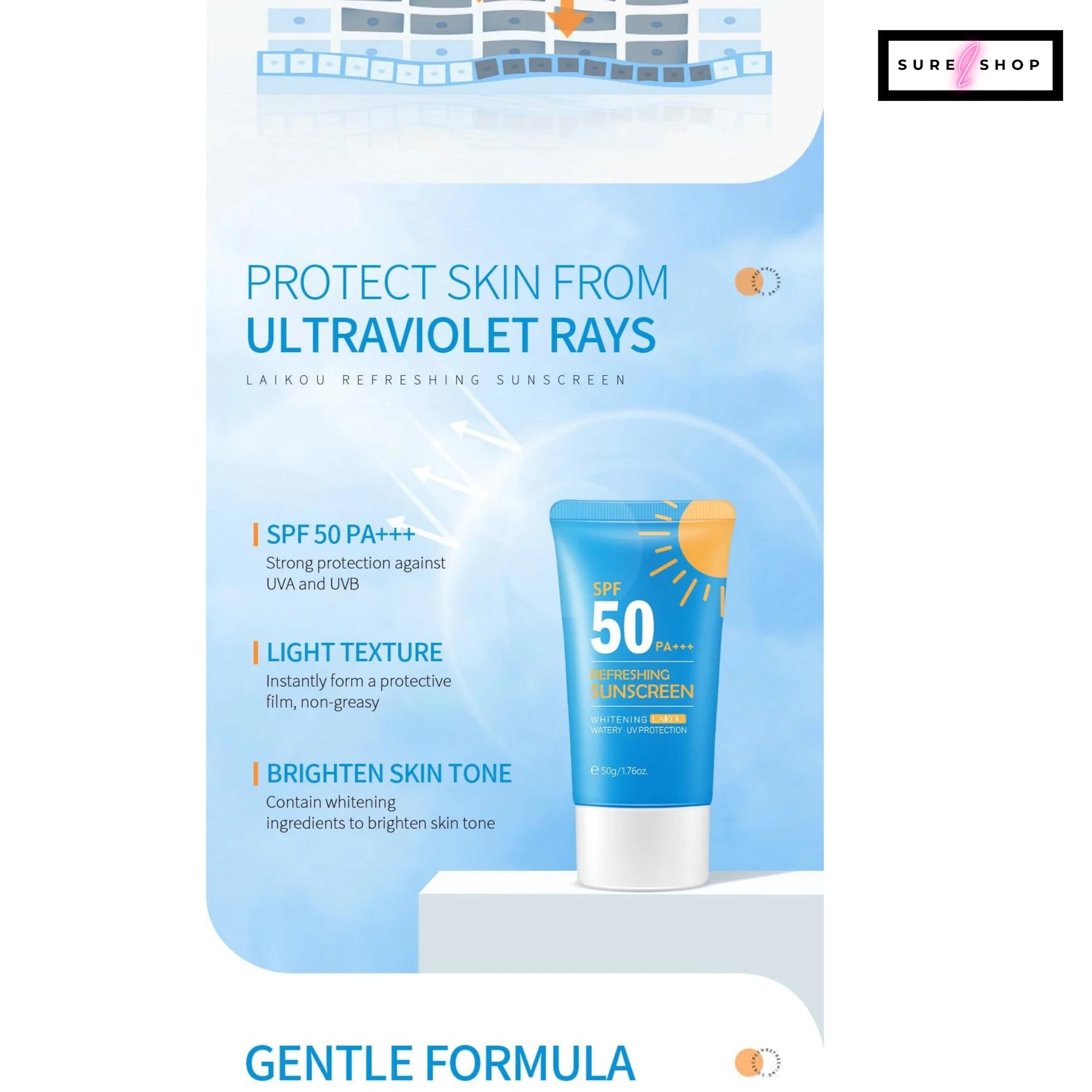 Picture of LAIKOU Refreshing Sunscreen Moisturizing Whitening Sun Cream Oil-control Sunblock Cream Bleaching Facial Skin Care SPF 50 PA+++