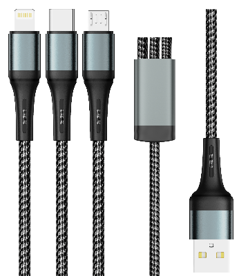 Picture of Proton Fast Charging-USB Cable-Spark- 3 IN 1 Nylon Braided  USB 3in1 Cable 