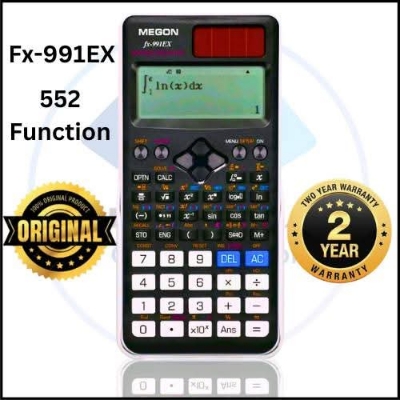 Picture of 2 Year Official Warranty megon Fx 991 ex Calculator  Black & white. fx 991ex calculator fx 991ex