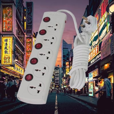 Picture of Power Strip Nano MBS-405 5 Port 3 Pin Power Strip White Heavy Duty Multiplug - Malti Plug - White
