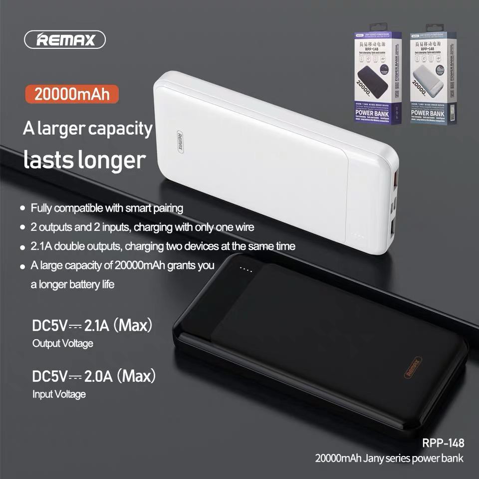 Picture of Remax RPP-148 20000mAh Jany Series Dual Inputs Power Bank -Mini Power Bank - Powerbank - Black