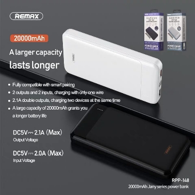 Picture of Remax RPP-148 20000mAh Jany Series Dual Inputs Power Bank -Mini Power Bank - Powerbank - Black