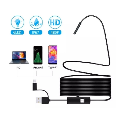 Picture of Endoscope Camera 3in1 Waterproof with Hard wire 2Meter Android Endoscope Camera - Black
