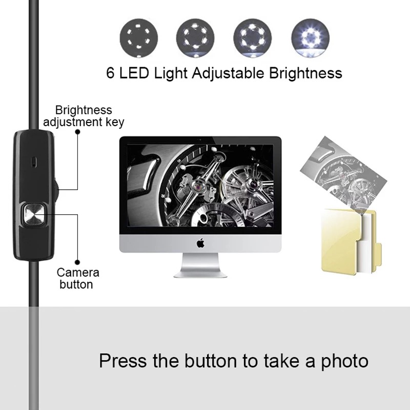 Picture of Endoscope Camera 3in1 Waterproof with Hard wire 2Meter Android Endoscope Camera - Black