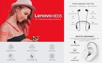 Picture of HE05 Bluetooth 5.0 Headphone Stereo Headset with Mic Magnetic Neckband - Black