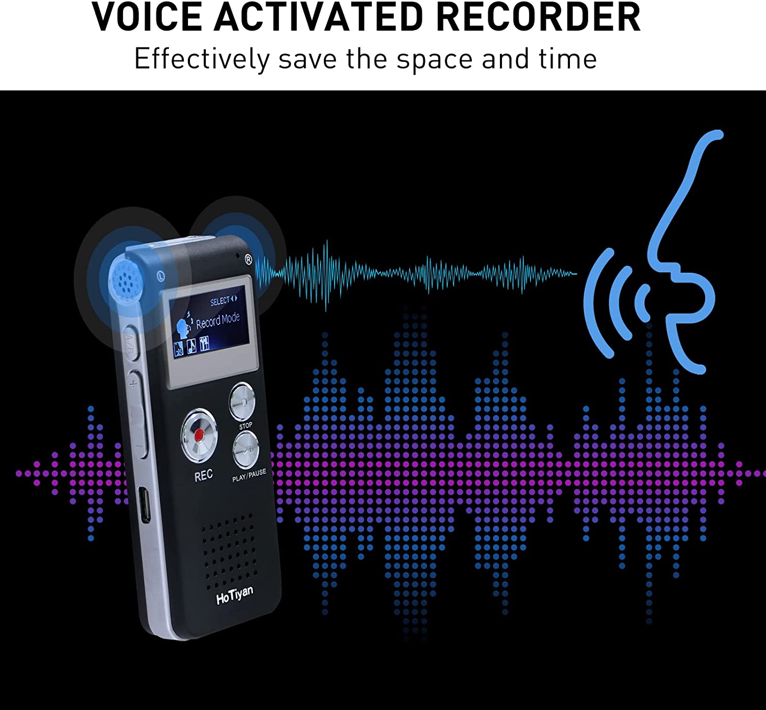 Picture of Professional Digital Voice Record 8GB Bulit-in Memory Audio Recorder Dictaphone MP3 Player - Black
