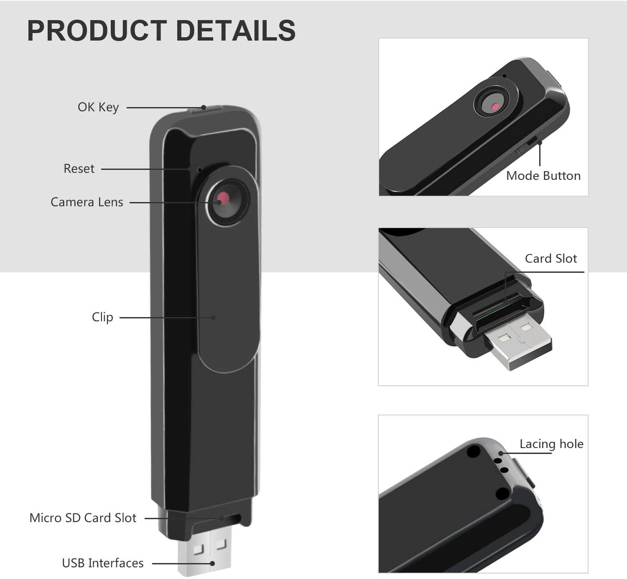 Picture of Wearable DV Digital Recorder M1 USB Plug Vlogging Device - Black
