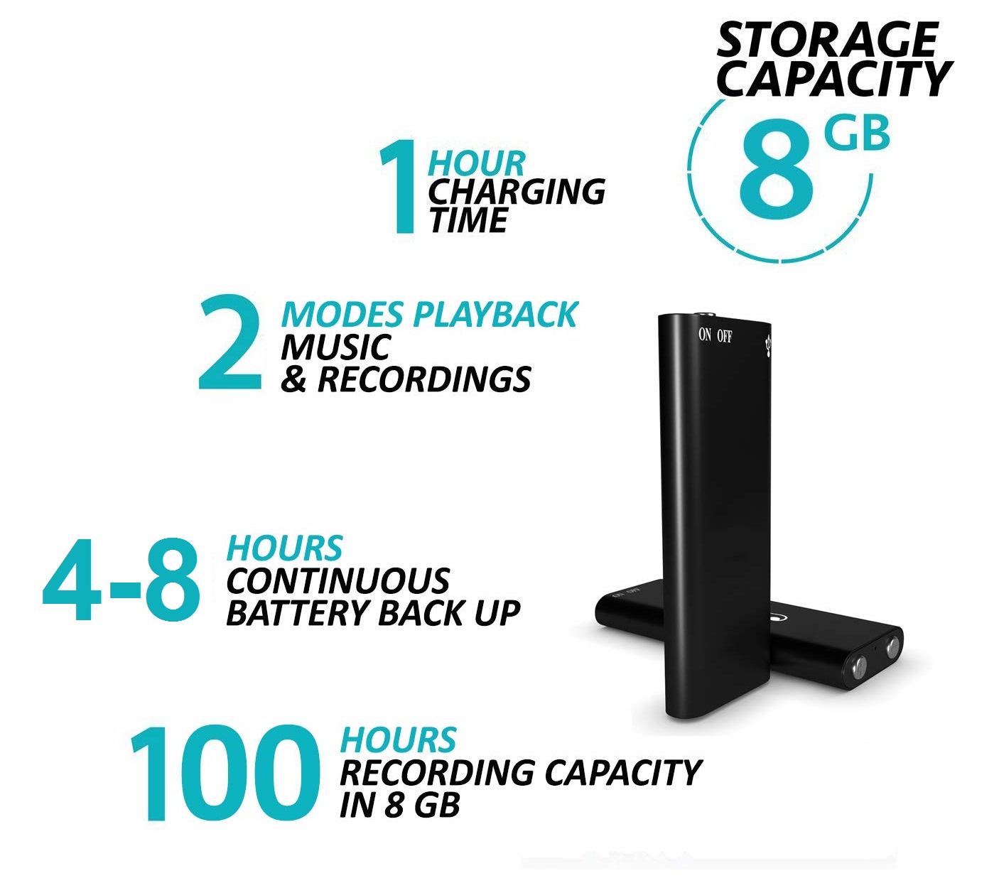 Picture of Powerful Voice Recorder 8GB Black - Black