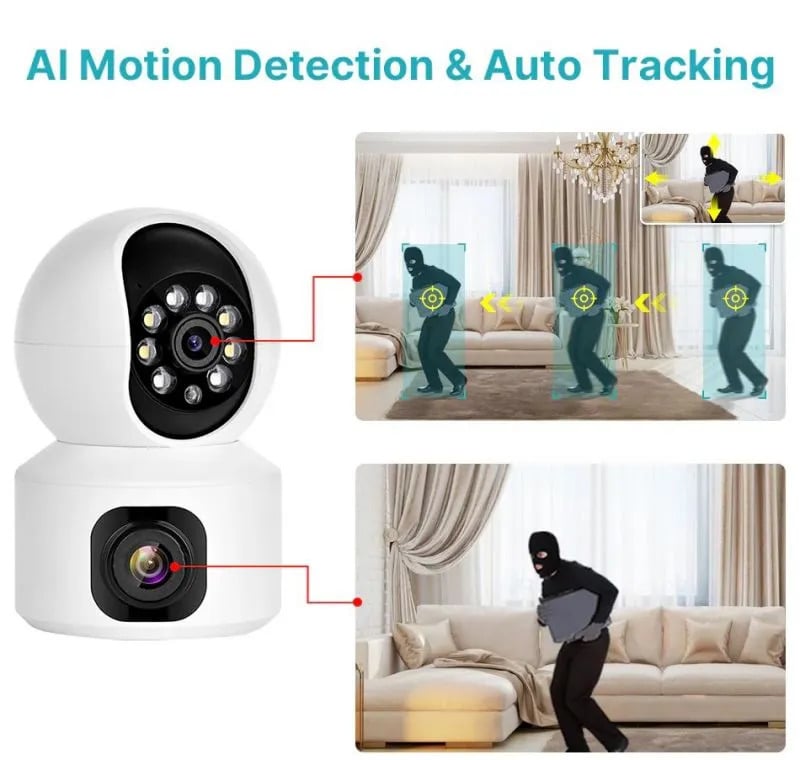 Picture of Dual Lens IP Camera 1080P HD Wireless Home Security 360° Surveillance Night Vision V380 Pro CCTV Camera - Multicolor