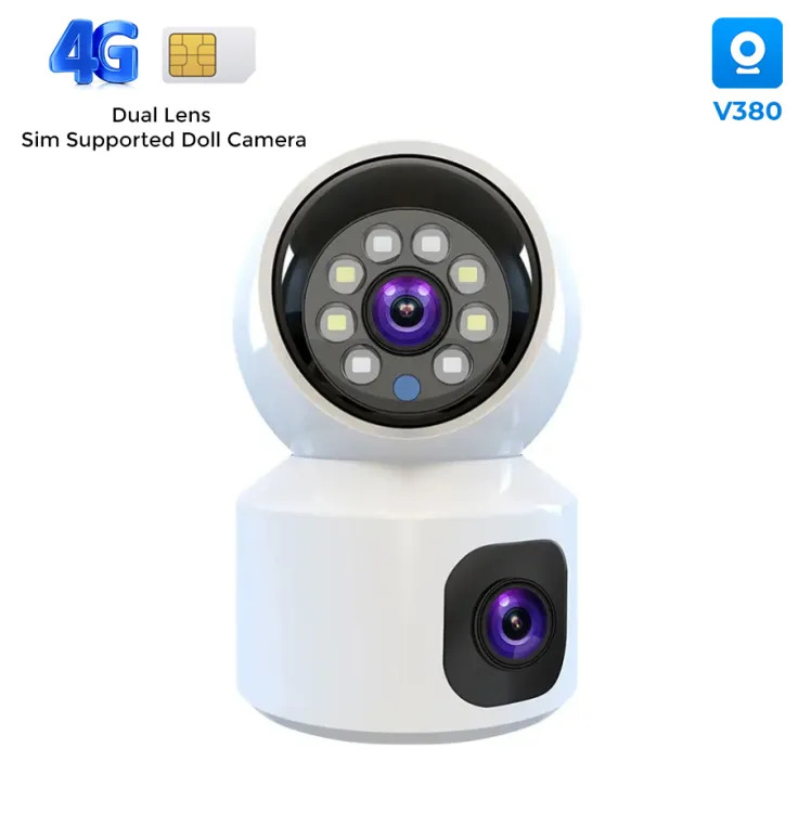Picture of 4G Sim Supported Dual Lens Doll PTZ IP Camera 4MP Night Vision Auto Tracking Two Way Voice V380 Pro CCTV Cam