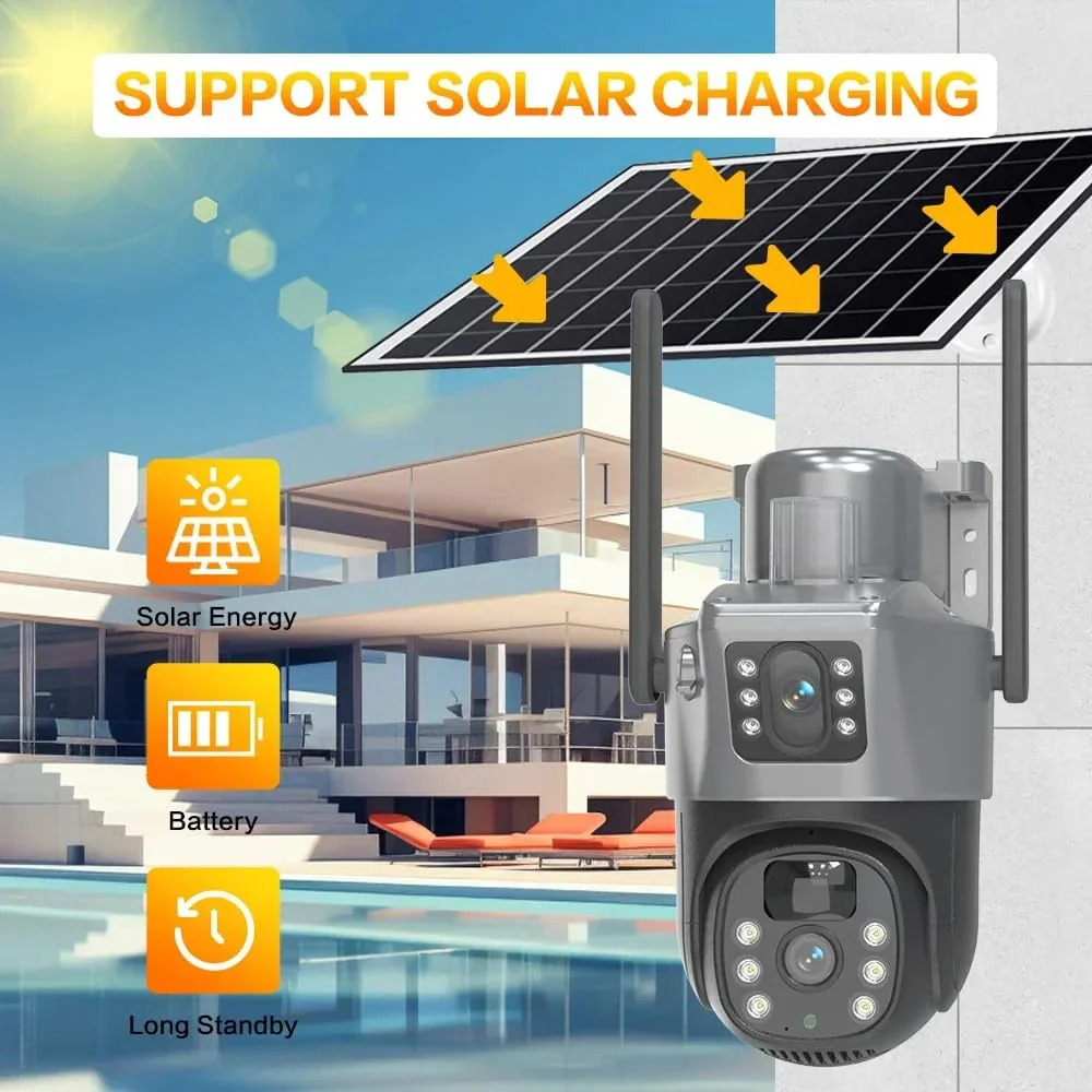 Picture of 4G Sim-Supported Dual Lens Solar Battery Backup PTZ IP Camera V380 PRO 10X Optical Zoom, Waterproof, Two-Way Audio, Motion Detection