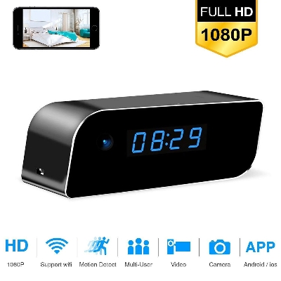 Picture of Full HD 1080P Digital Clock Video Camera Mini DV DVR Wifi Clock Camera WIFI Control Concealed IR Night View Alarm Camcorder