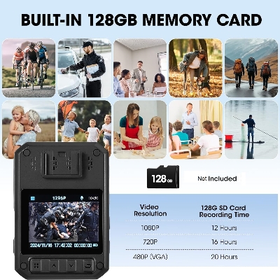 Picture of Smart Camera with Video and Audio Recording, Night Vision, 2 Inch Display, Portable Video Camera, Premium Recorder for Law Enforcement Recorder, Personal Use - Black