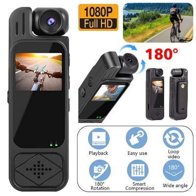 Picture of Portable Clip-On Camera 1080P HD Sports Camera Rotatable Night Vision Digital Video Recorder 1.3 inch Police Camera - Black