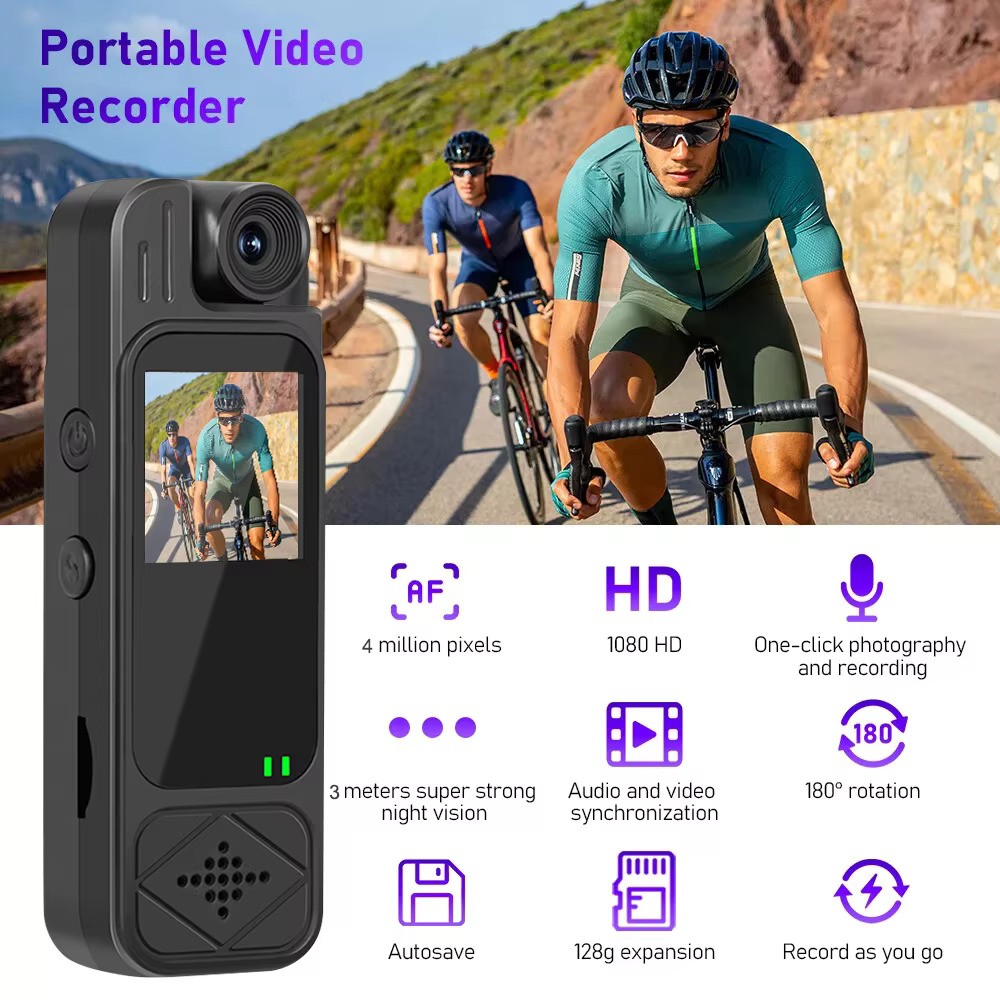 Picture of Portable Clip-On Camera 1080P HD Sports Camera Rotatable Night Vision Digital Video Recorder 1.3 inch Police Camera - Black