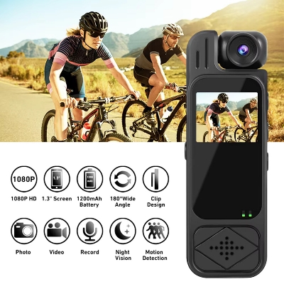 Picture of Portable Clip-On Camera 1080P HD Sports Camera Rotatable Night Vision Digital Video Recorder 1.3 inch Police Camera - Black
