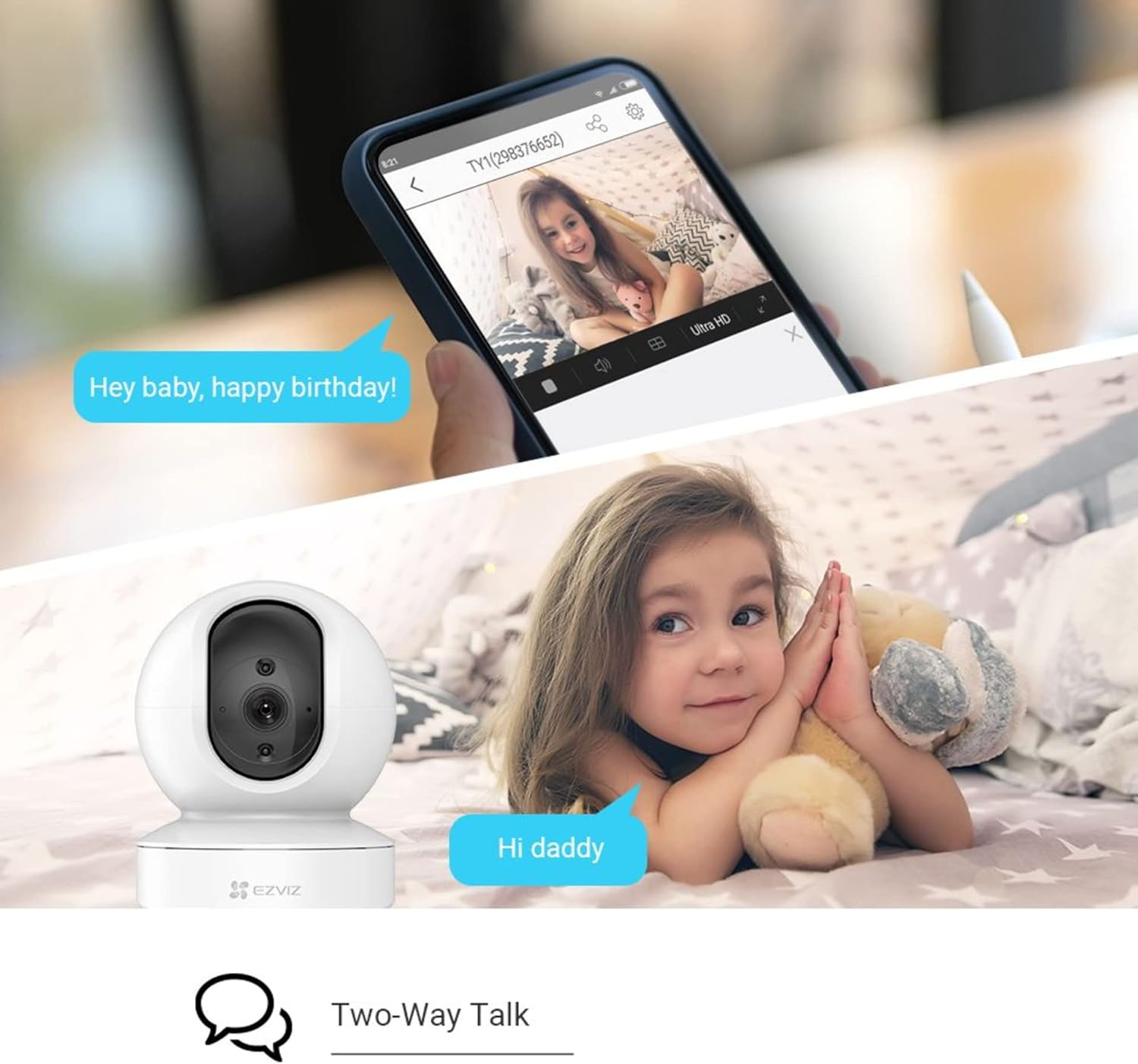 Picture of EZVIZ H6c Pro 2MP Type-C PTZ Pan & Tilt Smart Home Camera WIFI IP Camera, Full HD 1080P 360° Visual Coverage IP Security Camera Voice Talk Two-Way IP Security Cameras Supports microSD card (Up to 256 GB) EZVIZ Official