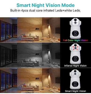 Picture of V380 Pro Wifi IP Camera 4MP Two Way Audio Mini CCTV Security Camera Baby Monitoring Wireless Dual Lance Smart Battery Backup CCTV Camera - Multicolor