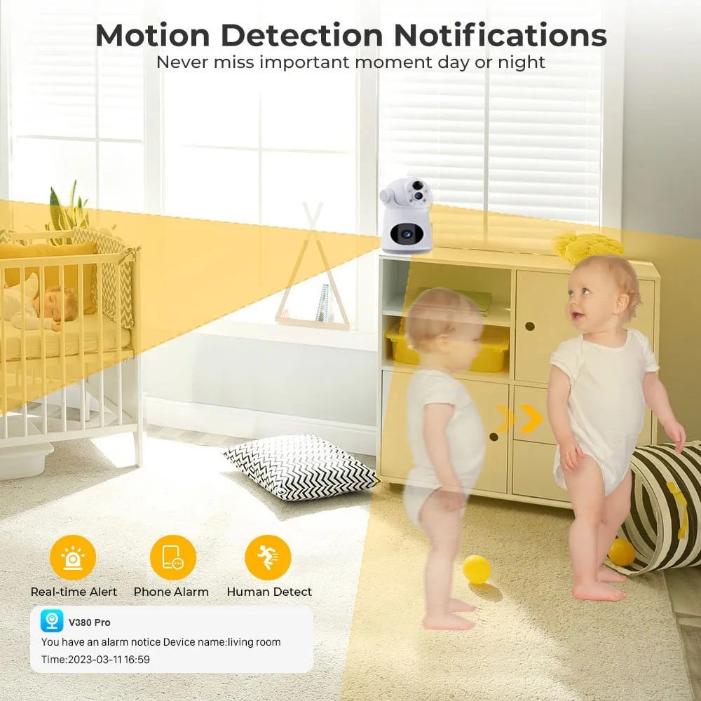 Picture of V380 Pro Wifi IP Camera 4MP Two Way Audio Mini CCTV Security Camera Baby Monitoring Wireless Dual Lance Smart Battery Backup CCTV Camera - Multicolor