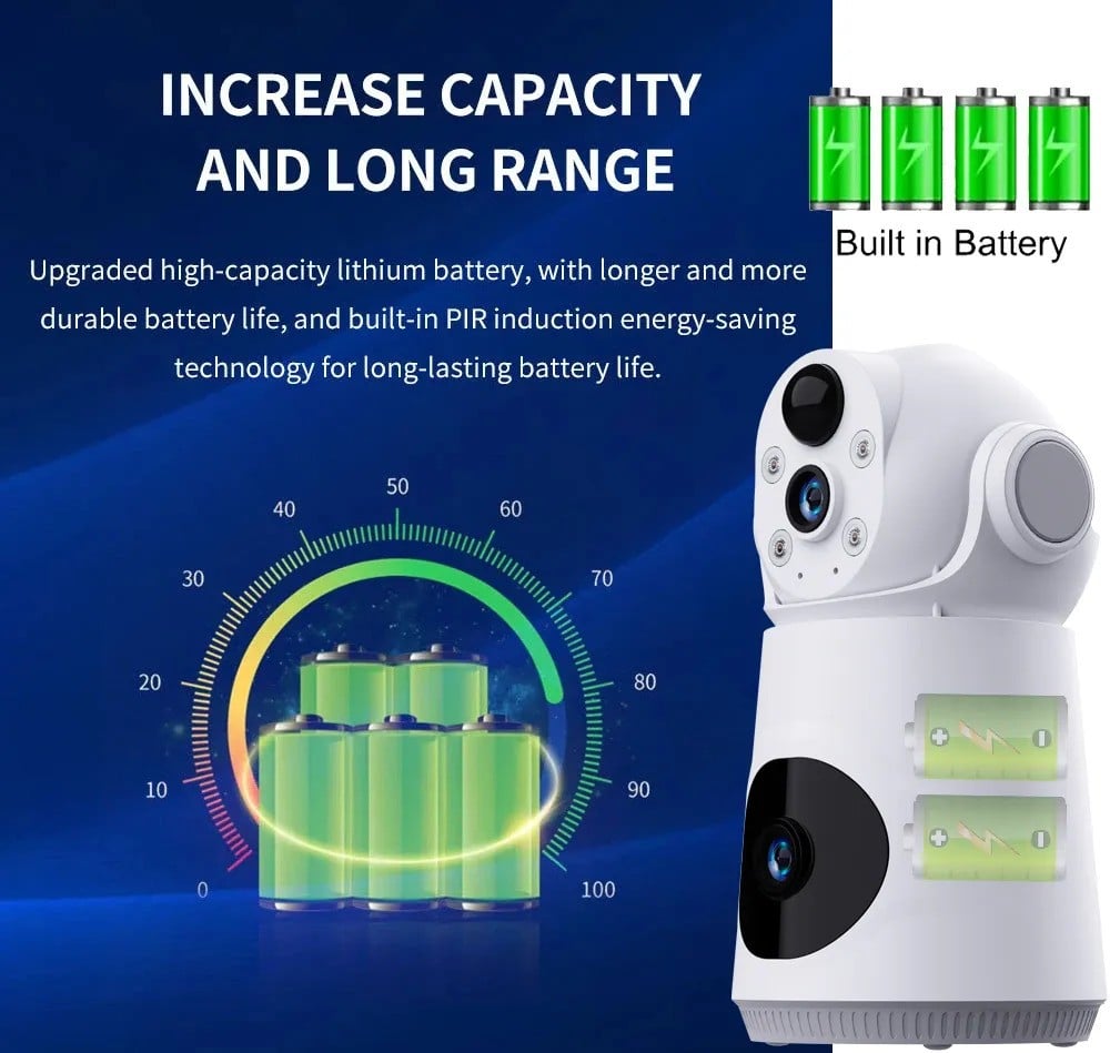 Picture of V380 Pro Wifi IP Camera 4MP Two Way Audio Mini CCTV Security Camera Baby Monitoring Wireless Dual Lance Smart Battery Backup CCTV Camera - Multicolor