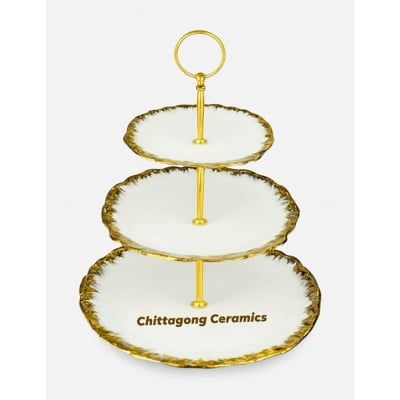 Picture of 3 Tier White Round Porcelain Cupcake Stand with Gold Edge