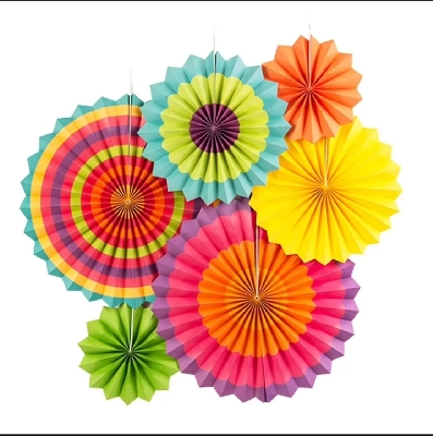 Picture of 6 in 1 Paper Fan Flowerpaper Hanging For Happy Birthday Party Decoration / Bridal Shower / Wedding / New Year / Background Decorations