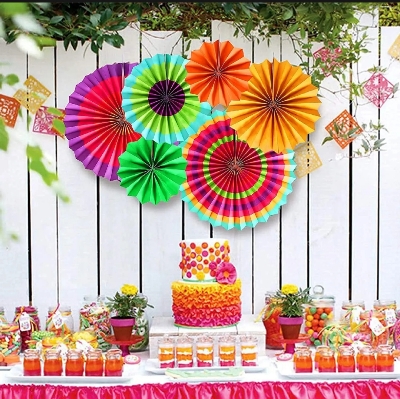 Picture of 6 in 1 Paper Fan Flowerpaper Hanging For Happy Birthday Party Decoration / Bridal Shower / Wedding / New Year / Background Decorations