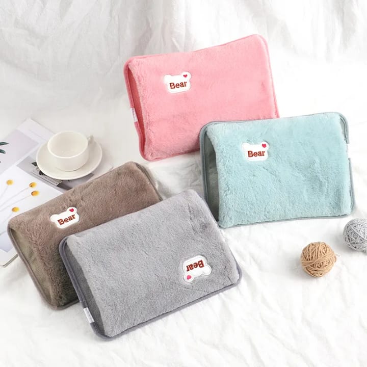 Picture of Cute Hot Water Bottle with Soft Cover，Portable Rechargeable Electric Hot Water Bag for Menstrual Cramps，Hot Compress Heating Pad,Plush Bear Hand Warmer（Winter Expressive Gift)