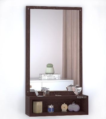Picture of Timber Furniture Engineered Wood Dressing Wall Mirrors Wall Hanging Mirrors With Shelf Decorative Wall Mirror Dressing Table For Bedroom Living Room Matte Finish, Rectangular