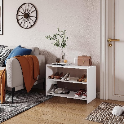 Picture of Timber Furniture Engineered Wood Open Shoe Rack with 2 Shelves Storage for Living Room Home Office MDF Wood Multipurpose Shoe Organiser Chappal Stand Furniture