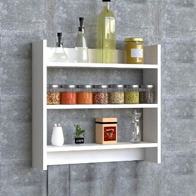 Picture of Timber Furniture Multipurpose Wall Mounted Racks and Shelves for Kitchen Storage Boxes/Kitchen Organiser Items/Decorative Wall Mounted Rack - White