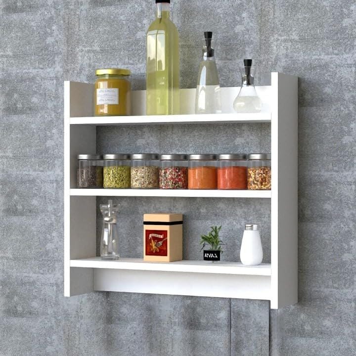 Picture of Timber Furniture Multipurpose Wall Mounted Racks and Shelves for Kitchen Storage Boxes/Kitchen Organiser Items/Decorative Wall Mounted Rack - White