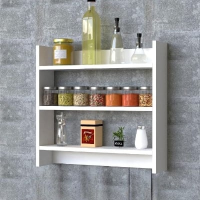 Picture of Timber Furniture Multipurpose Wall Mounted Racks and Shelves for Kitchen Storage Boxes/Kitchen Organiser Items/Decorative Wall Mounted Rack - White