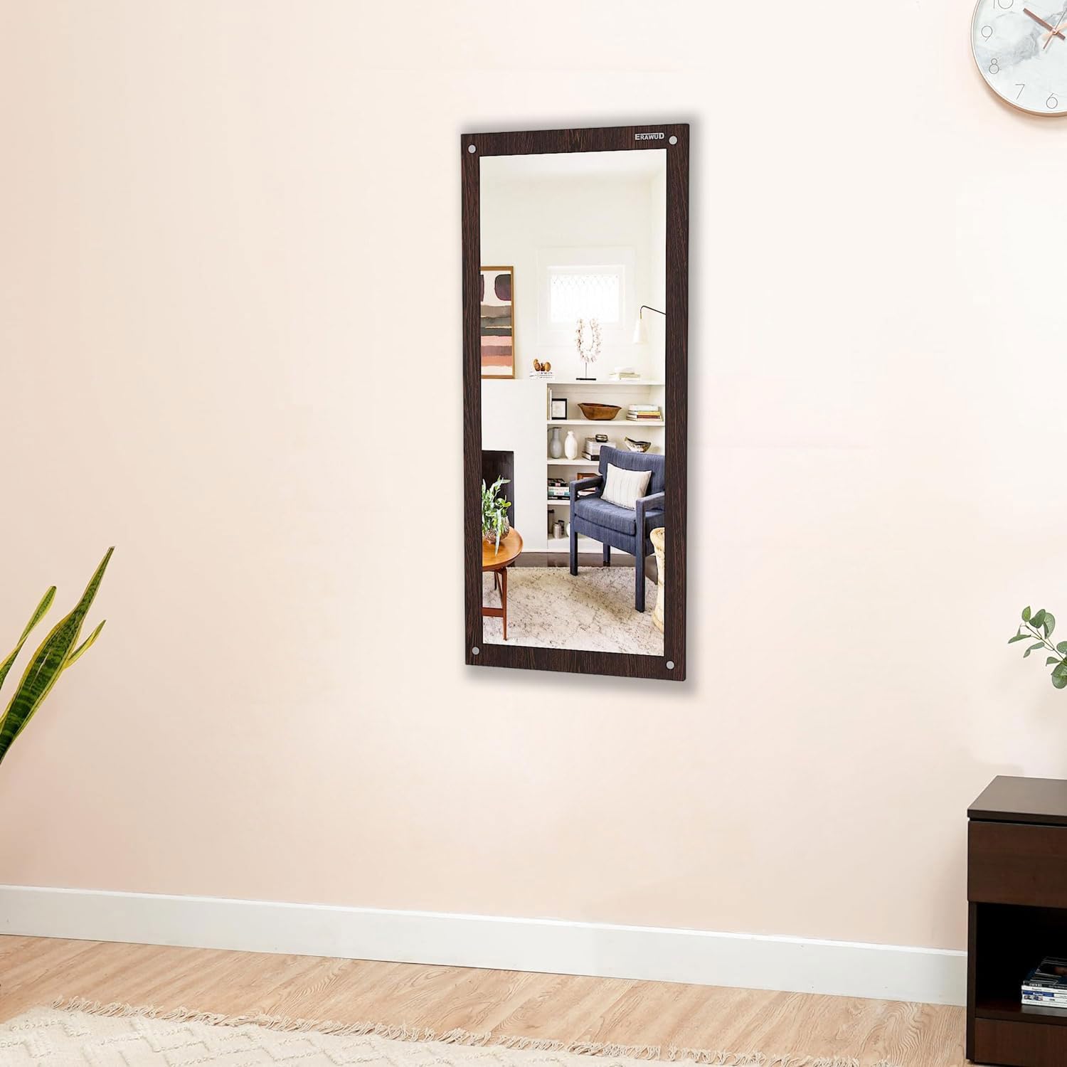 Picture of Timber Furniture Wall Mount Rectangular Wall Mirror 120 x 40 x 1.5 Cm with Shelves for Home Decor Engineered Wood