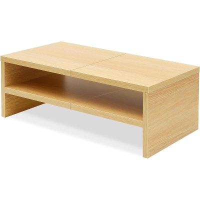 Picture of Timber Furniture Monitor Stand-Desktop Monitor Stand-Wood Monitor Stand-Monitor With Shelf for Laptop, Ergonomic,Computer size: 27 cm,Modern, Office,Notebook,PC - Monitor Stand Shelf-White - Beige