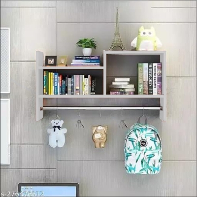 Picture of Timber Furniture Wall Shelves for Living Room & Bedroom, Guest room , Kids Room and Office Wooden Wall Mounted Shelves Floating Book Shelves Display Rack Storage Organiser Unique Design School Bag Holder