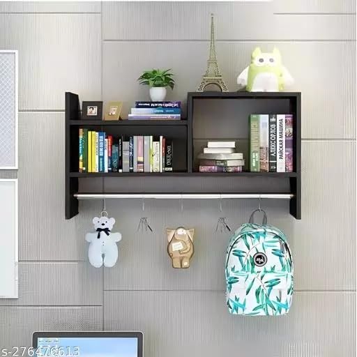 Picture of Timber Furniture Wall Shelves for Living Room & Bedroom, Guest room , Kids Room and Office Wooden Wall Mounted Shelves Floating Book Shelves Display Rack Storage Organiser Unique Design School Bag Holder