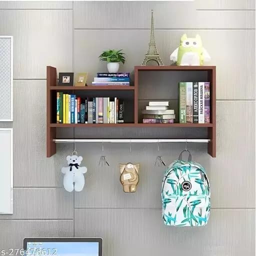 Picture of Timber Furniture Wall Shelves for Living Room & Bedroom, Guest room , Kids Room and Office Wooden Wall Mounted Shelves Floating Book Shelves Display Rack Storage Organiser Unique Design School Bag Holder