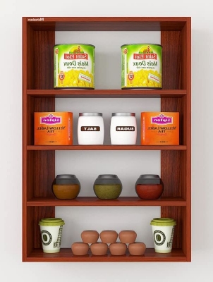 Picture of Timber Furniture Engineered Wood Display Storage Kitchen Spice Shelves Set of 5 CW, Hanging Shelves - Cherry