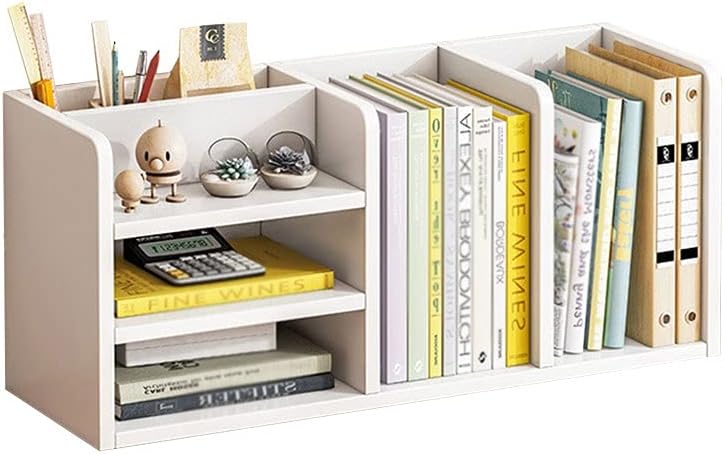 Picture of Timber Furniture Bookshelf Wood Desk Organiser Bookcase with Shelves File, Sorter Decor Display Rack in Home Office