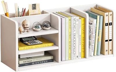 Picture of Timber Furniture Bookshelf Wood Desk Organiser Bookcase with Shelves File, Sorter Decor Display Rack in Home Office