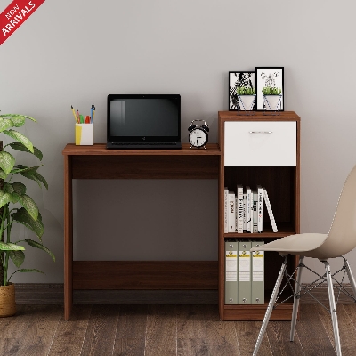 Picture of Timber Furniture Timber Furniture Reading Table Eliot Study Desk With book Shelf Study Table or Laptop desk (Antique&White) 36X36"