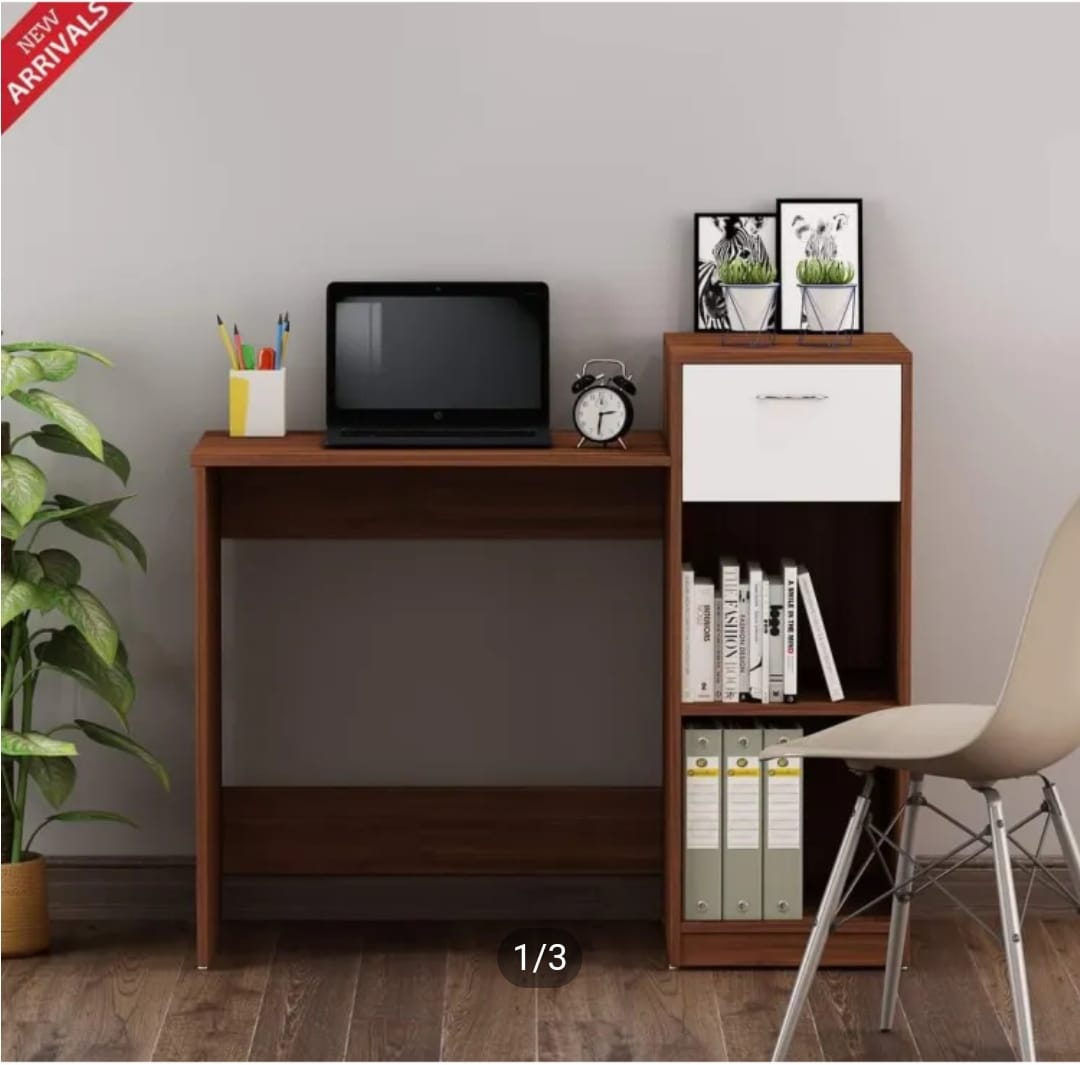 Picture of Timber Furniture Timber Furniture Reading Table Eliot Study Desk With book Shelf Study Table or Laptop desk (Antique&White) 36X36"