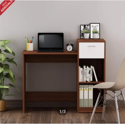 Picture of Timber Furniture Timber Furniture Reading Table Eliot Study Desk With book Shelf Study Table or Laptop desk (Antique&White) 36X36"