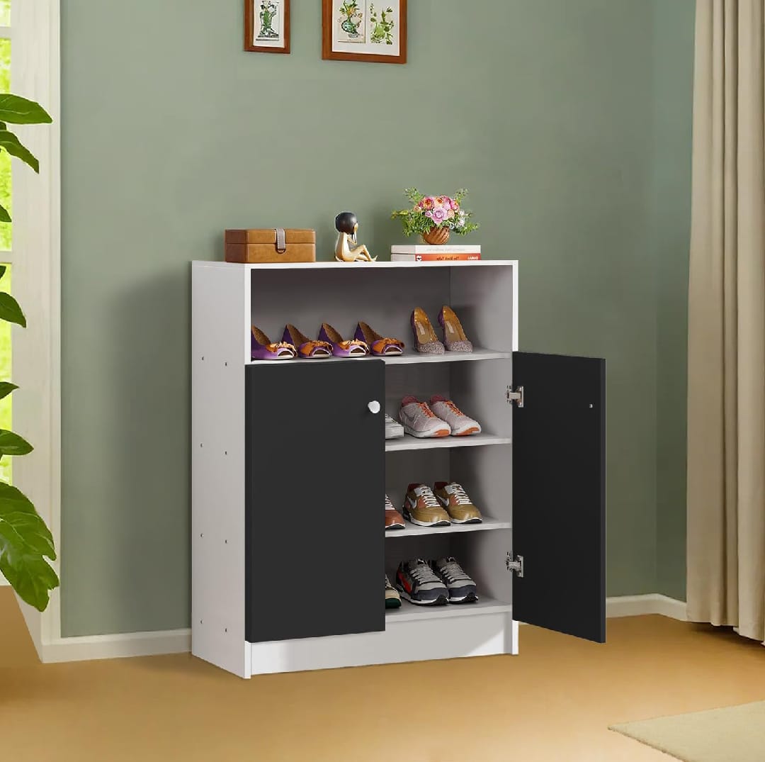 Picture of Timber Furniture Lukzer 4 Tier Shoe Rack with Door Multi-Layer Storage Organizer Shelf Free Standing Stand Entryway Rack Cabinets for your Home & Office Design by Timber Furniture 30x24x12'